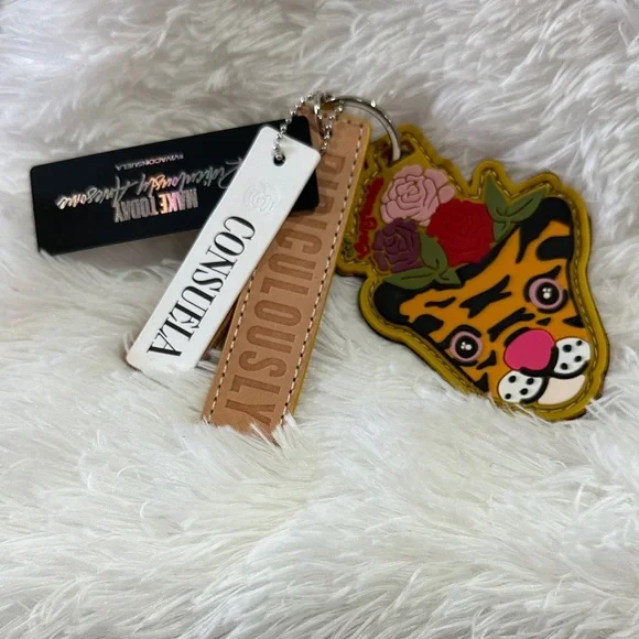 Consuela Floral Tiger Keychain in Yellow and Pink - Picture 1 of 3